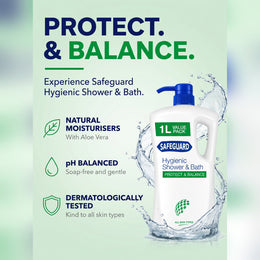Safeguard Hygienic Shower & Bath Body Wash Protect and Balance 1L